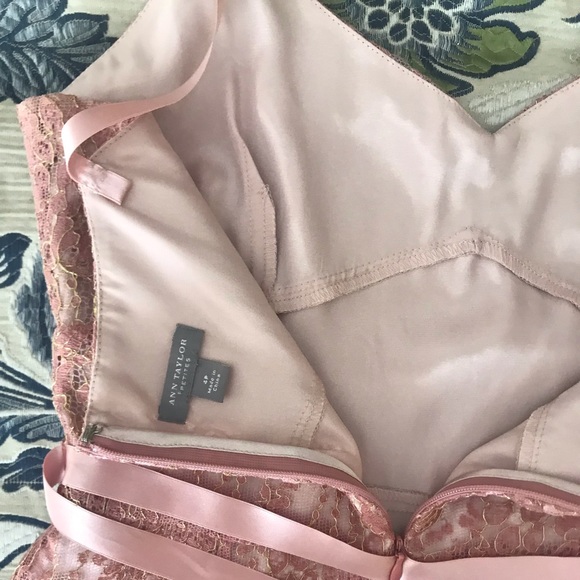 AnnTaylor Rosé Gold Lace Dance Party Champagne Cocktail Dress - Picture 4 of 13